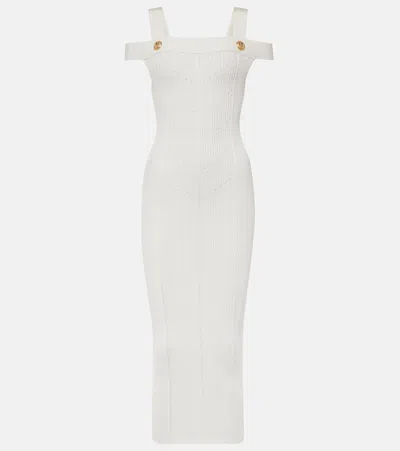 BALMAIN RIBBED-KNIT JERSEY MIDI DRESS