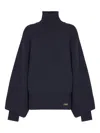 Balmain Oversized High Neck Wool Top In Blue