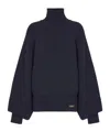 Balmain Oversized High Neck Wool Top In Blue