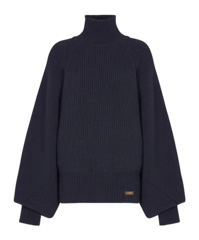 BALMAIN RIBBED-KNIT LOGO-PATCH SWEATER