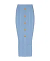 Balmain Buttoned Midi Knit Pencil Skirt In Blue
