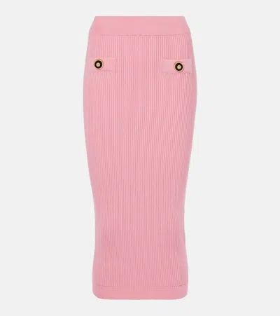 Balmain Button Detail Rib Sweater Skirt In Pink