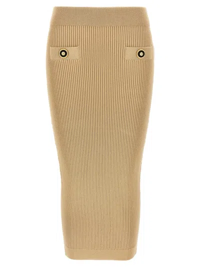 Balmain Ribbed Knit Midi Skirt With Trompe-l'œil Pockets