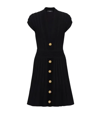Balmain Buttoned Velvet V-neck Flared Mini Dress In Black