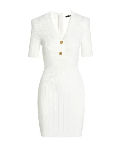 Balmain Ribbed-knit Mini Dress In White