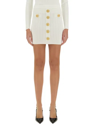 Balmain Ribbed Knit Mini Skirt In White