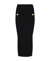 Balmain Black Plain Ribbed Knit Midi Skirt In Black
