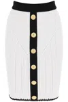 Balmain Bicolor Knit Midi Skirt With Embossed Buttons In Bianco/nero