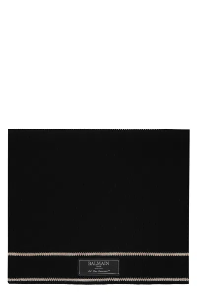 Balmain Ribbed Knit Scarf In Black