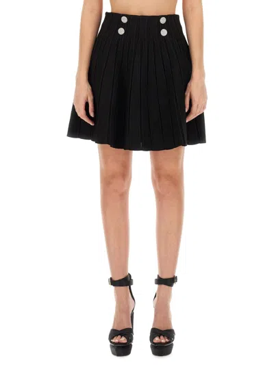 Balmain Ribbed Knit Skater Skirt In Black