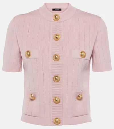 Balmain Ribbed-knit Top In Pink