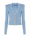 Balmain Ribbed-knit V-neck Cardigan In Blue