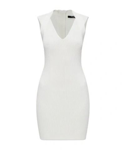 Balmain V-neck Sleeveless Dress In White