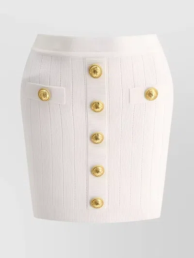 BALMAIN RIBBED KNITTED HIGH WAIST SKIRT WITH BUTTON DETAIL