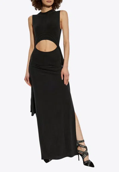 Balmain Ribbed Maxi Dress In Black