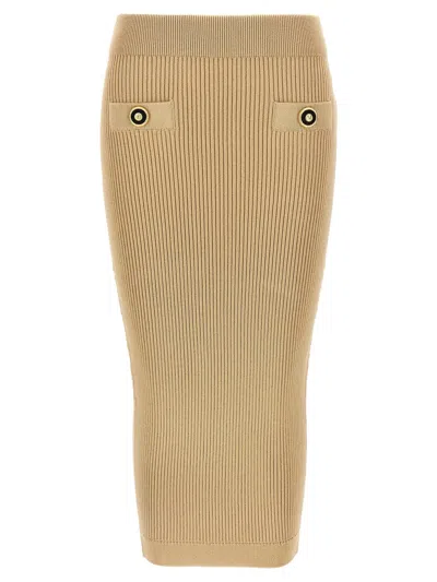 Balmain Ribbed Midi Skirt In Neutral