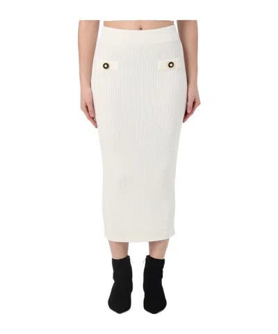 Balmain Ribbed Midi Skirt In White