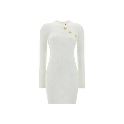 Balmain Ribbed Mini Dress In White