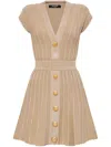 Balmain V-neck Velvet Flare Mini Dress In 中性色