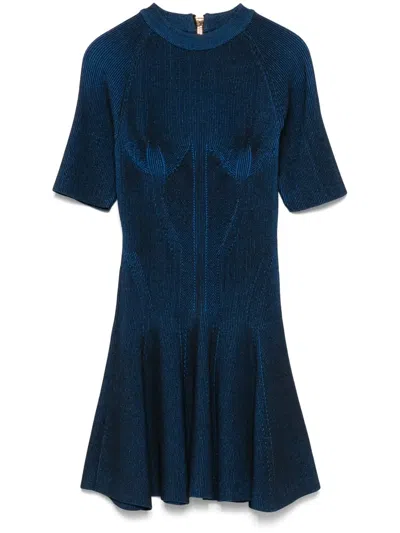 Balmain Ribbed Mini Dress In Blue