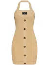 Balmain Ribbed Halterneck Mini Dress In Nude