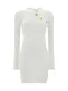 Balmain Ribbed Mini Dress In White
