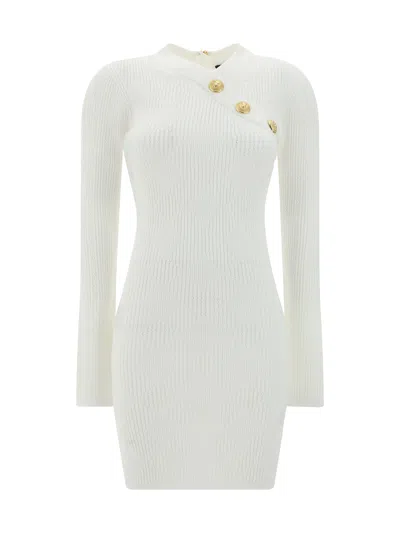 Balmain Ribbed Mini Dress In White