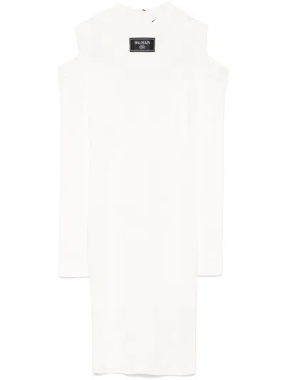 Balmain Ribbed Mini Dress In White