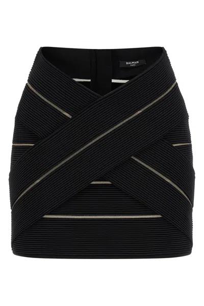 Balmain Ribbed Mini Skirt With V-waist In Black