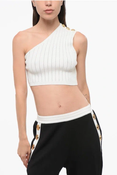 Balmain Ribbed One-shoulder Crop Top