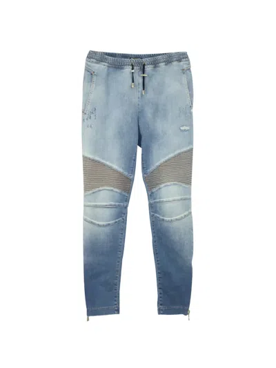 Pre-owned Balmain Ribbed-panel Trousers In Blue