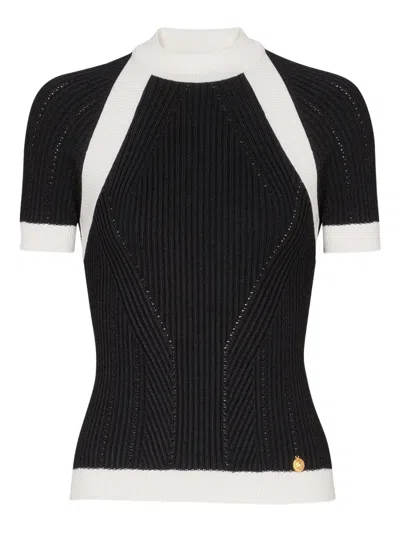 Balmain Ribbed Panelled Knit Top In Multi