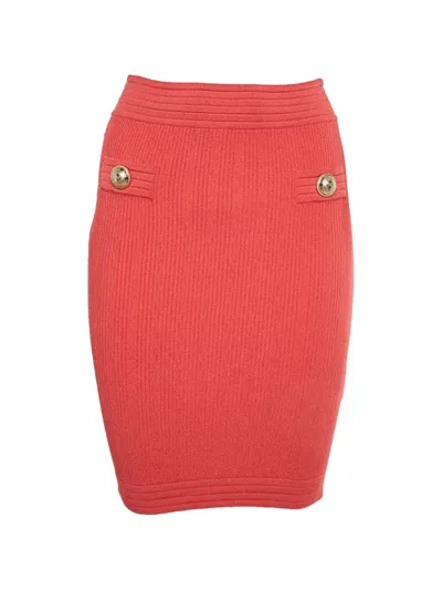 Pre-owned Balmain Ribbed Pencil Skirt In Red