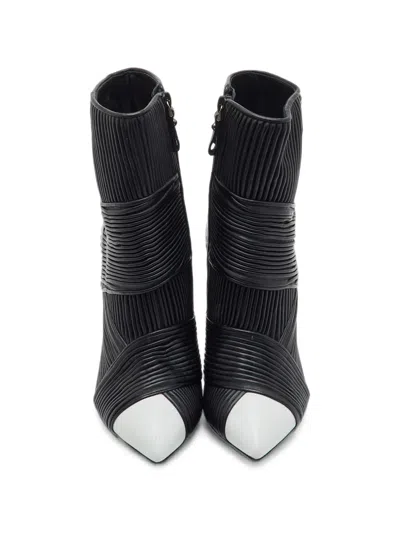 Pre-owned Balmain Ribbed Pointed Toe Ankle Boots In Black