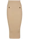 Balmain Button-embellished Ribbed-knit Midi Skirt In Beige