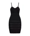 Balmain V Neck Zigzag Pointelle Rib Knit Mini Dress In Black