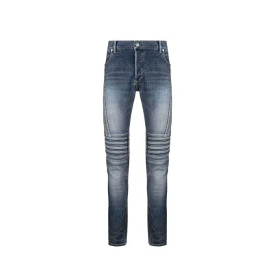 Balmain Ribbed Slim-fit Denim Jeans In Blue