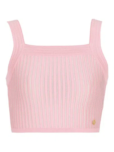 Balmain Ribbed Square-neck Top In Pink
