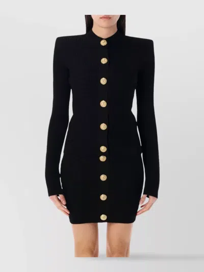 Balmain Knit Cardigan With Gold Buttons In Black