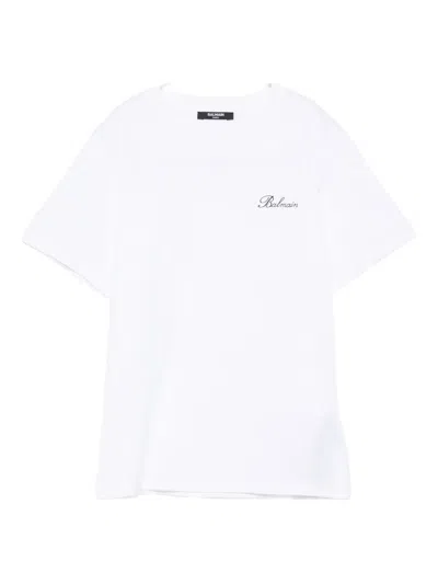 Balmain Kids' Ribbed-trim Short-sleeve T-shirt In White