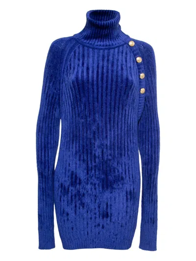 Pre-owned Balmain Ribbed Turtleneck Dress