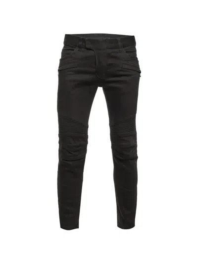 Pre-owned Balmain Ribbed-detail Slim-fit Jeans In Black