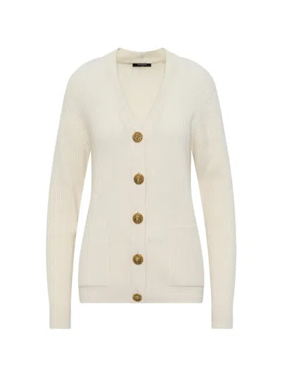 Balmain Ribbed-knit Buttoned Cardigan In White