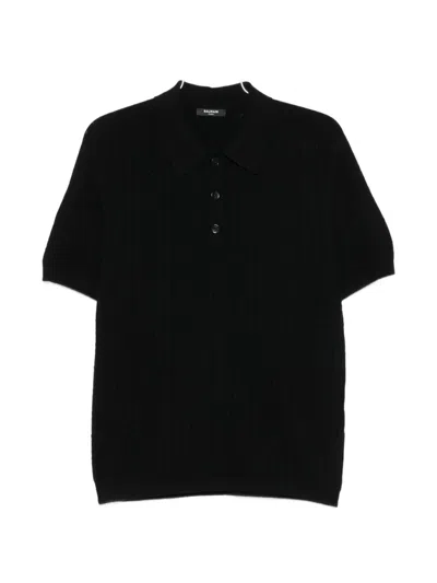 Balmain Short Sleeve Knit Shirt Regular Fit In Black
