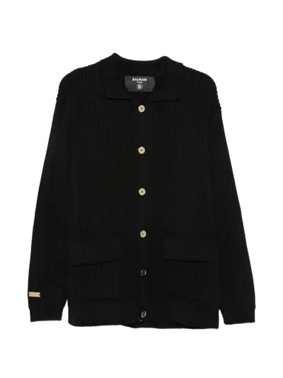 Balmain Kids' Ribbed-knit Wool Cardigan In Black