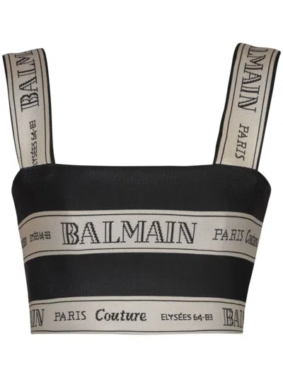BALMAIN RIBBON-JACQUARD CROP TOP