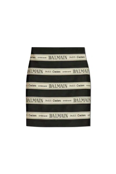 Balmain Striped Jacquard Short Halterneck Dress In Edy Noir/beige