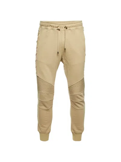 Pre-owned Balmain Rib-detailed Lace-up Track Pants In Neutral