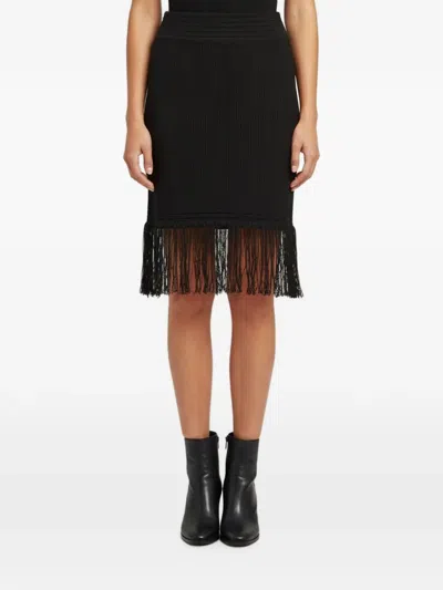 Pre-owned Balmain Rib-knit Fringed Mini Skirt In Black