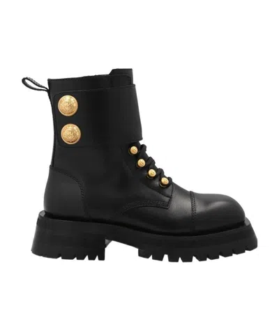 BALMAIN BALMAIN BUTTON EMBELLISHED RIDGED ANKLE BOOTS